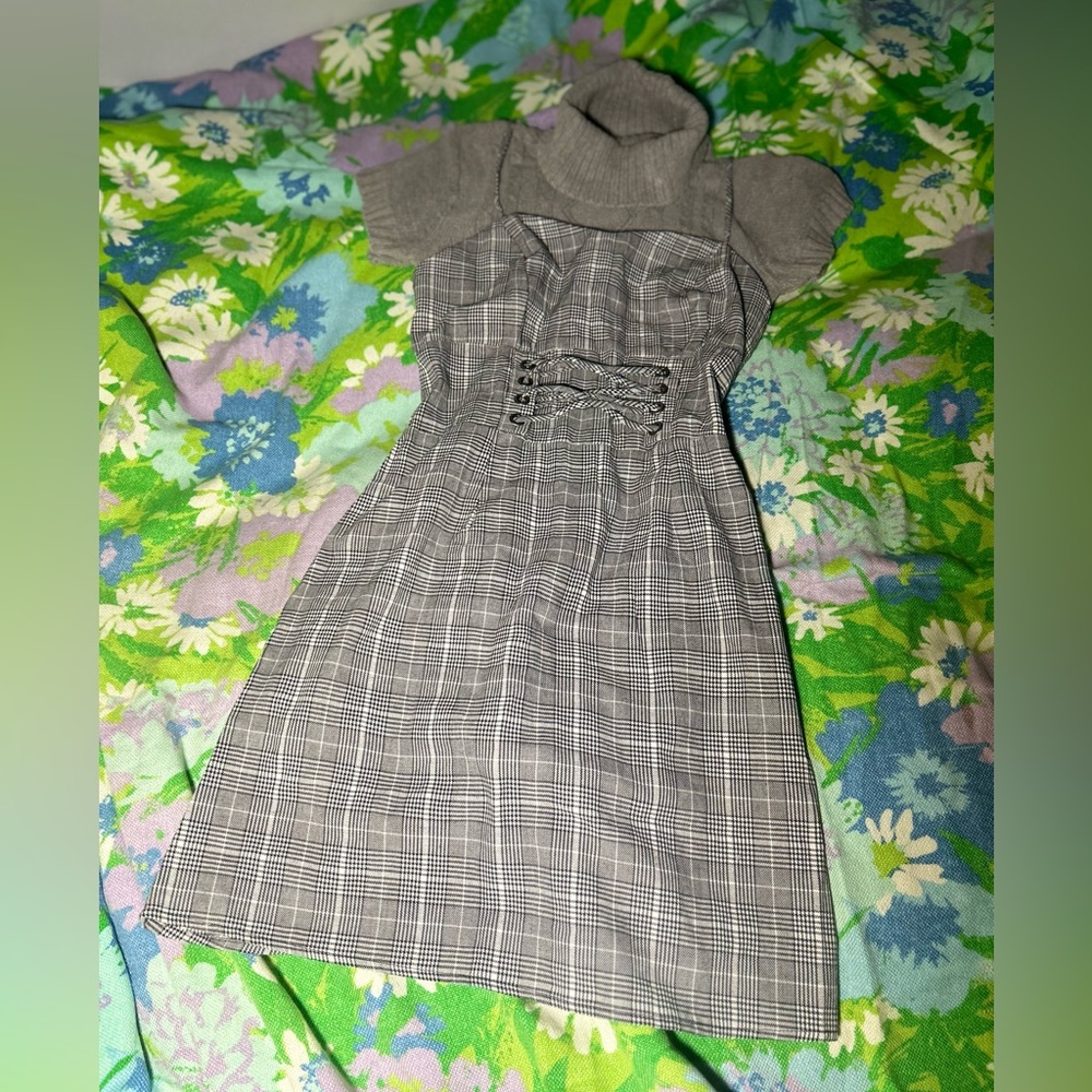 Corset Dress Lace-Up Corseted Style Plaid Spaghetti Strap Dress